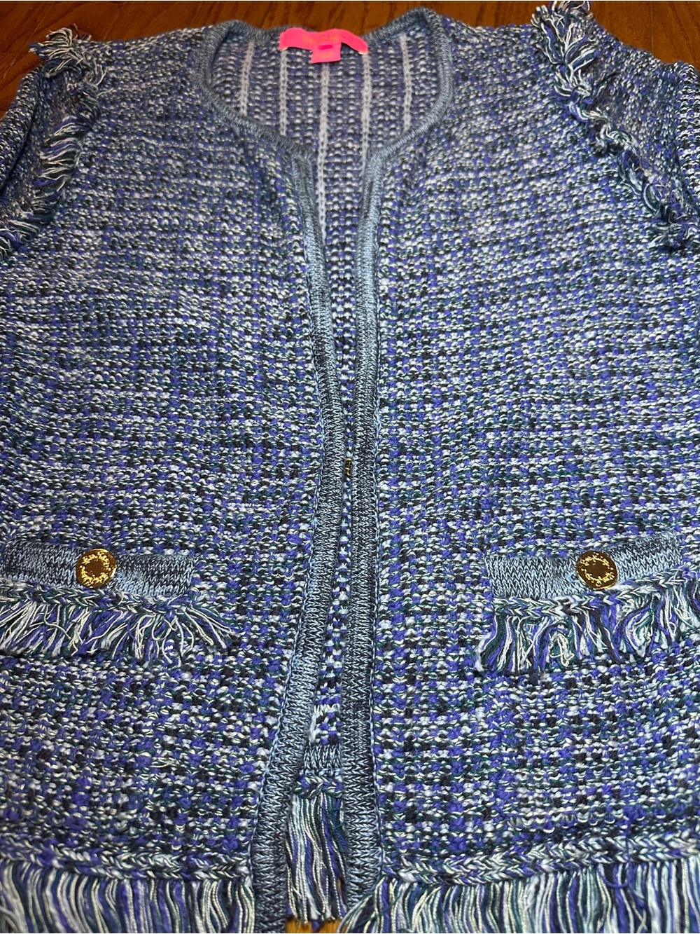 EUC Lilly Pulitzer Blue Tweed Fringe Open-front Blazer - M - Picture 4 of 7